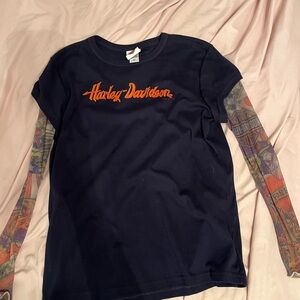 Harley-Davidson Blue T-Shirt with Orange Logo